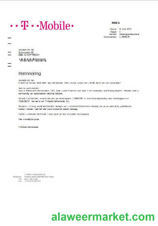 Netherlands T-Mobile business utility bill template in Word and PDF formats
